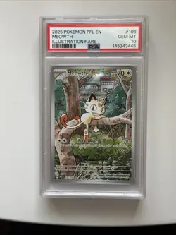 2025 POKEMON PFL EN-PHANTASMAL FLAMES ILLUSTRATION RARE MEOWTH 106 PSA 10 - Image 1