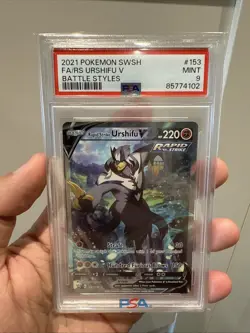 2021 POKEMON SWORD & SHIELD BATTLE STYLES FULL ART/RAPID STRIKE URSHIFU V PSA 9 - Image 1