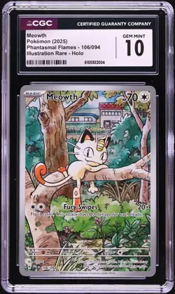 2025 Pokemon Meowth Phantasmal Flames 106/094 IR CGC GEM MINT 10 - Image 1