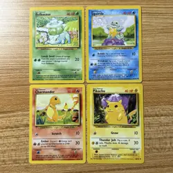 Pokemon TCG Base Set Starters Lot - Pikachu, Charmander, Squirtle Bulbasaur - LP - Image 1