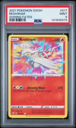 2021 POKEMON SWORD & SHIELD SHINING FATES #017 RESHIRAM PSA 9 - Image 1