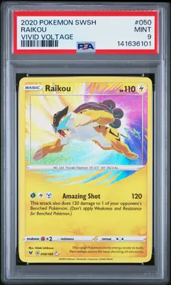 2020 POKEMON SWORD & SHIELD VIVID VOLTAGE #050 RAIKOU PSA 9 - Image 1