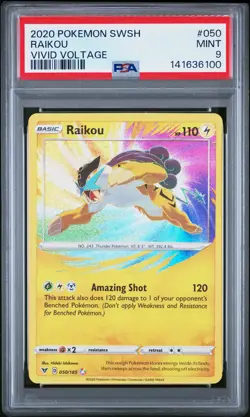 2020 POKEMON SWORD & SHIELD VIVID VOLTAGE #050 RAIKOU PSA 9 - Image 1
