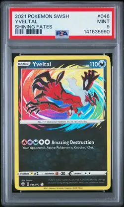 2021 POKEMON SWORD & SHIELD SHINING FATES #046 YVELTAL PSA 9 - Image 1