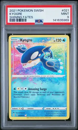 2021 POKEMON SWORD & SHIELD SHINING FATES #021 KYOGRE PSA 9 - Image 1