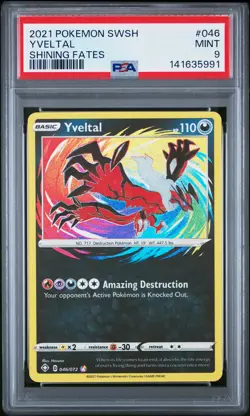 2021 POKEMON SWORD & SHIELD SHINING FATES #046 YVELTAL PSA 9 - Image 1