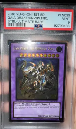 YUGIOH 1ST STBL-EN039 GAIA DRAKE UNIVERSAL FORCE ULTIMATE PSA 9 MINT - Image 1