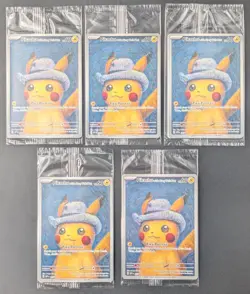 Lot of (5) 2023 Pokemon x Van Gogh Pikachu with Grey Felt Hat Promo Sealed - Image 1