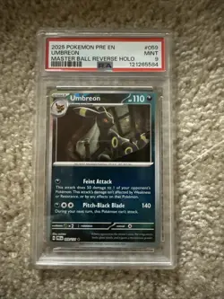 2025 Pokemon English PSA 9 Masterball Umbreon Reverse Holo Card - Image 1