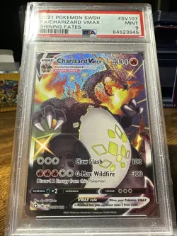 2021 POKEMON SWORD & SHIELD SHINING FATES #SV107 FULL ART/CHARIZARD VMAX PSA 9 - Image 4