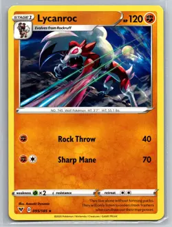 Lycanroc 095/185 Vivid Voltage Fighting-Type Stage 1 Rare Wolf Pokemon TCG - Image 1