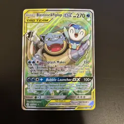 Blastoise & Piplup GX 215/236 Cosmic Eclipse TAG TEAM Ultra Rare Pokemon Card NM - Image 1