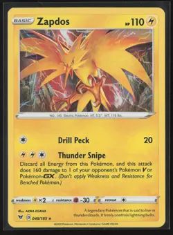 Zapdos Holo Rare SWSH04: Vivid Voltage 048/185 NM Pokemon Card - Image 1