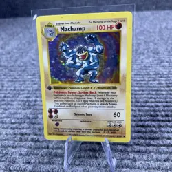 1999 Pokemon MACHAMP 1st Edition Shadowless Base Set Holo #8 8/102 Mp - Image 1