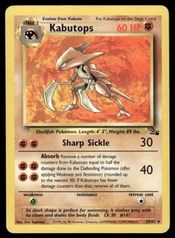 Pokemon Cards Kabutops 24/62 Unlimited Fossil WOTC Rare LP - Image 1