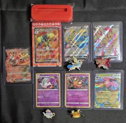 Pokemon Promo Card Collection With Pins And Tin Storage Box 7 Cards 4 Pins - Image 1