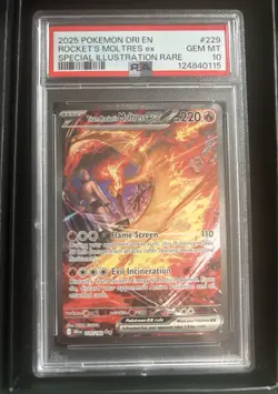 PSA 10 – 2025 Pokemon DRI EN Rocket’s Moltres ex #229 Special Illustration Rare - Image 1