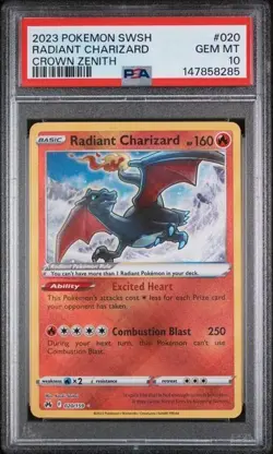 2023 POKEMON SWORD & SHIELD CROWN ZENITH #020 RADIANT CHARIZARD PSA 10 - Image 1