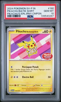 2024 POKEMON INDONESIAN SV-P PROMO #190 PIKACHU IN BATIK SHIRT PSA 10 - Image 1
