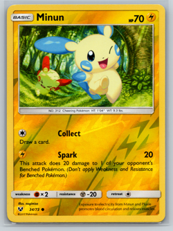 Minun Pokemon TCG Shining Legends Reverse Holo Common 34/73 - Image 1