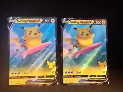 Surfing Pikachu V 008/025 Pokemon Celebrations 25th Anniversary 2 NM - Image 1