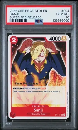 2022 ONE PIECE SUPER PRE RELEASE ST01-004 SANJI PSA 10 GEM MINT - Image 1