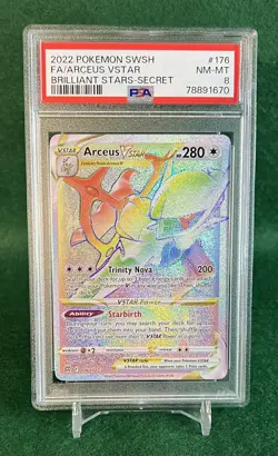 2022 Pokemon SWSH Brilliant Stars Secret FA Arceus VStar 176/172 PSA NM-MT 8 - Image 1