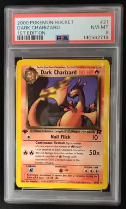 PSA 8 Dark Charizard 21/82 Rare 1st Ed NON-HOLO Team Rocket Pokemon Graded Card - Image 1