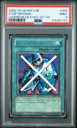 2002 YU-GI-OH! LEGEND OF BLUE EYES WHITE DRAGON 1ST EDITION STOP DEFENSE PSA 9 - Image 1