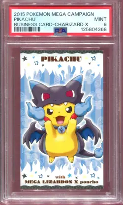 PSA 9 PONCHO PIKACHU MEGA CHARIZARD X BUSINESS CARD JAPANESE PROMO POKEMON - Image 1