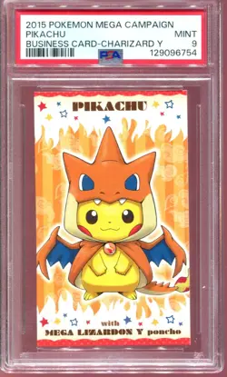 PSA 9 PONCHO PIKACHU MEGA CHARIZARD Y BUSINESS CARD JAPANESE PROMO POKEMON - Image 1