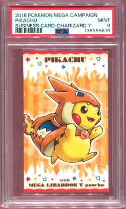 PSA 9 PONCHO PIKACHU MEGA CHARIZARD Y BUSINESS CARD JAPANESE PROMO POKEMON - Image 1