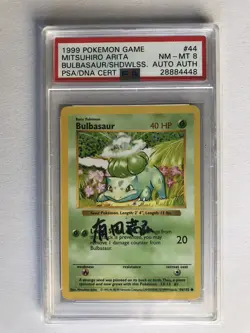 1999 Pokemon Shadowless Base Arita Auto Signed Bulbasaur #44 PSA/DNA 8 - Image 1