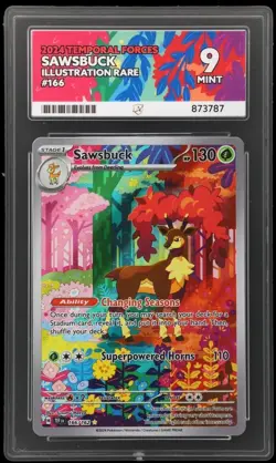 ACE 9 Sawsbuck 166/162 IR Scarlet Violet Temporal Forces Mint Pokemon Card - Image 1