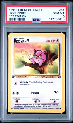 PSA 10 GEM MINT 1999 POKEMON JUNGLE #54 JIGGLYPUFF 1ST EDITION ENGLISH - Image 1