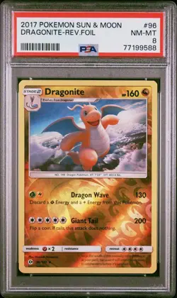 PSA 8 NM-MT Pokemon Sun & Moon Base Set #96 Dragonite Reverse Holo Rev Foil - Image 1