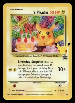 Birthday Pikachu #24 Celebrations Holo Pokemon NM - Image 1