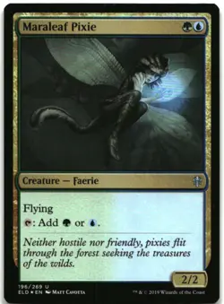 MTG Maraleaf Pixie FOIL U Throne of Eldraine 196 LP - Image 1