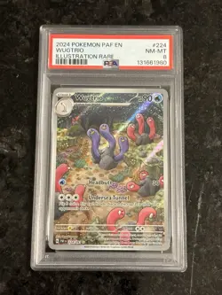 2024 Pokemon Paldean Fates Wugtrio #224 Illustration Rare – PSA 8 NM-MT - Image 1