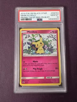 2019 Pokemon Sun Moon Team Up Mimikyu Black Star Promo #SM163 (PSA 10) - Image 1