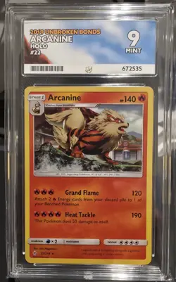 Arcanine 22/214 Holo Rare Card - Unbroken Bonds (2019) - ACE Grade 9 - Image 1