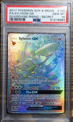 2017 POKEMON SUN & MOON GUARDIANS RISING SECRET #158 FULL ART/SYLVEON GX PSA 10 - Image 1