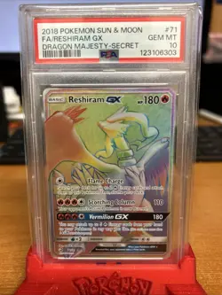 2018 Pokemon Sun & Moon Reshiram GX Dragon Majesty Full Art FA 71/70 PSA 10 A22 - Image 1
