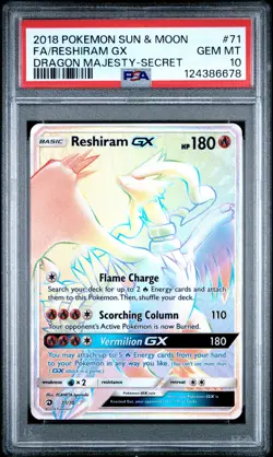 2018 POKEMON SUN & MOON DRAGON MAJESTY SECRET #71 FULL ART/RESHIRAM GX PSA 10 - Image 1