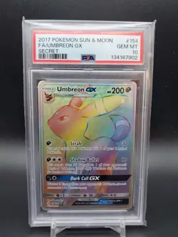 2017 Umbreon GX 154/149 Sun & Moon Rainbow Secret Rare PSA 10 Pokemon TCG - Image 1