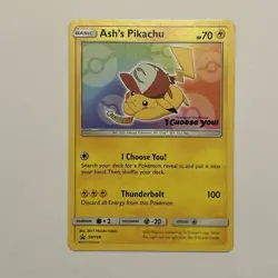 Ash’s Pikachu SM108 The Movie I Choose You Black Star Promo Pokemon Card - Image 1