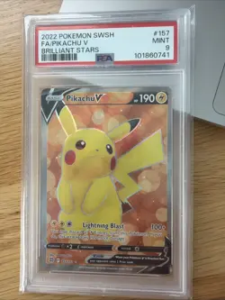 Pokemon Pikachu TCG Full Art Ultra Rare Card Brilliant Stars 157/172 PSA 9 - Image 1