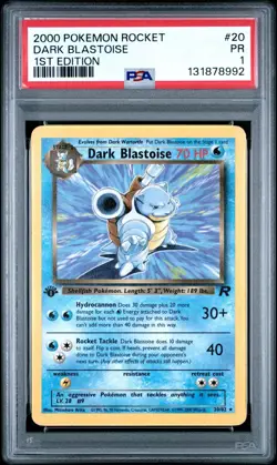2000 Pokemon Dark Blastoise 20/82 Team Rocket 1st Edition PSA 1 - Image 1