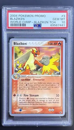 POP 9 PSA 10 GEM MINT Blaziken 2004 World Championships Promo 3/109 Pokemon Card - Image 1
