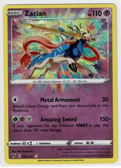 Zacian 082/185 Swsh04: Pokemon Vivid Voltage Amazing Rare Holo - Image 1